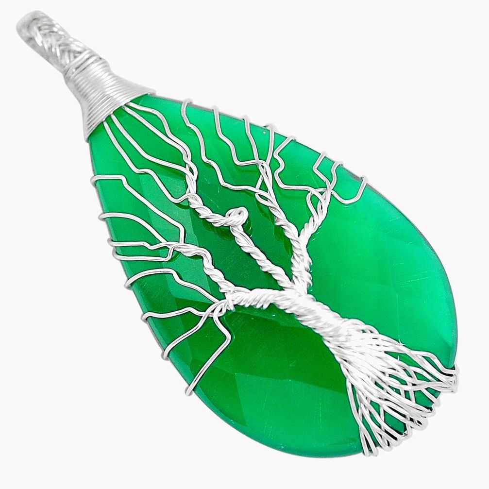 Natural green chalcedony 925 silver tree of life pendant jewelry m69722