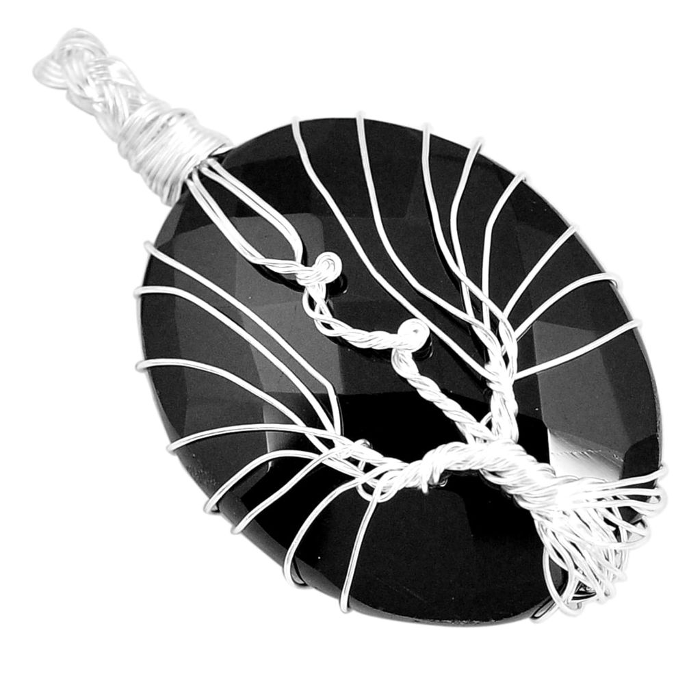 925 sterling silver natural black onyx oval tree of life pendant m69732