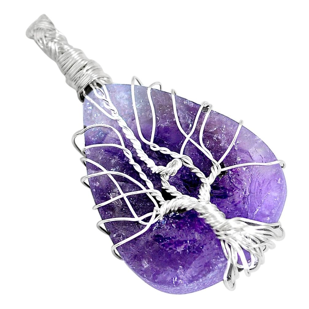 Natural purple amethyst 925 sterling silver tree of life pendant m69740