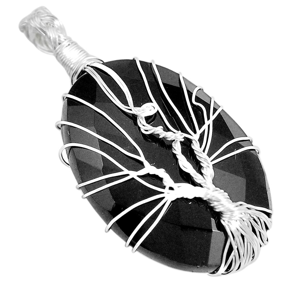 Natural black onyx 925 sterling silver tree of life pendant jewelry m69752