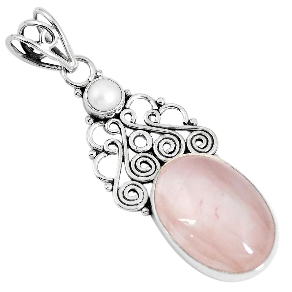 925 sterling silver natural pink rose quartz pearl pendant jewelry m69775
