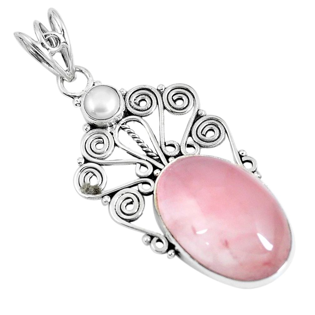 Natural pink rose quartz pearl 925 sterling silver pendant m69778