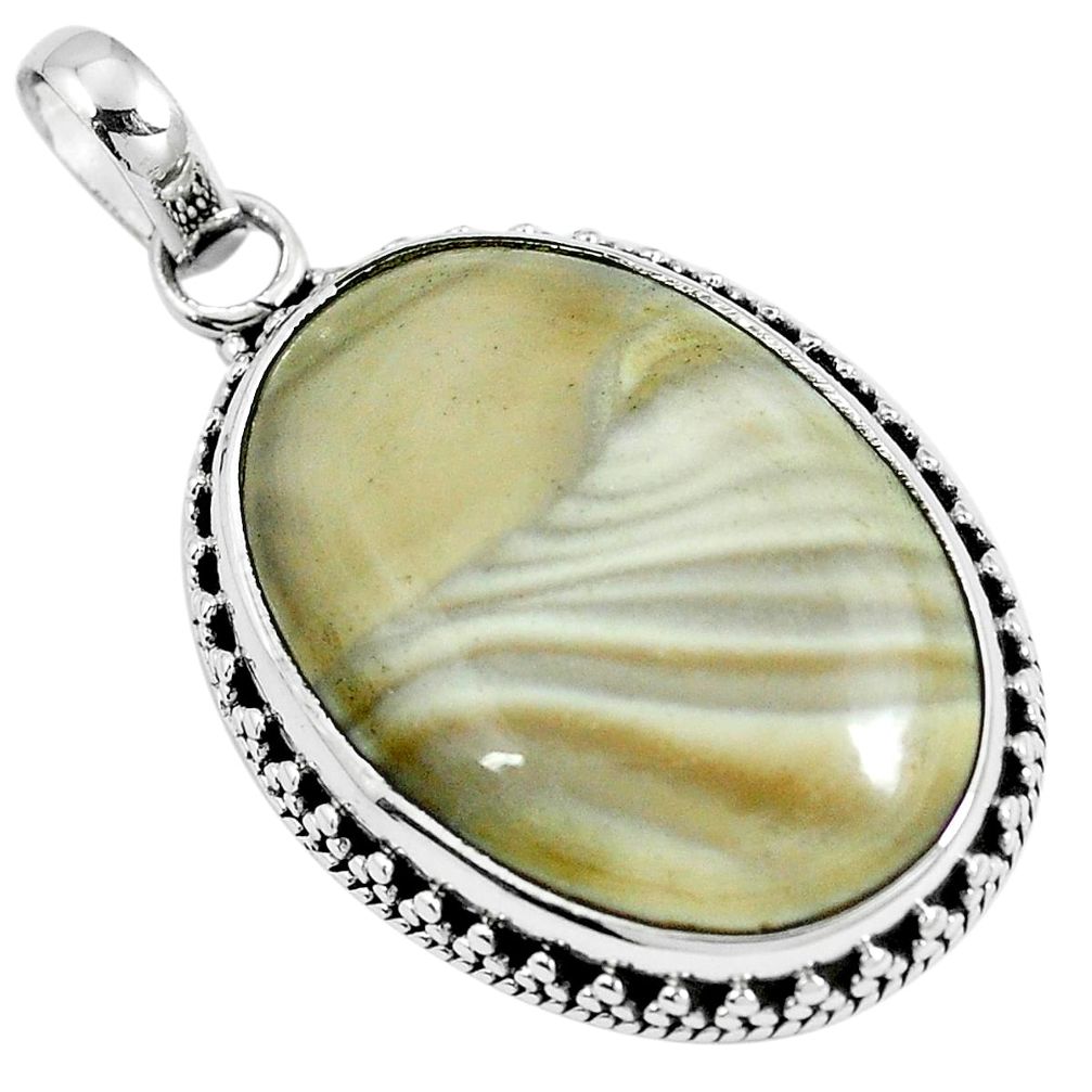Natural brown striped flint ohio 925 sterling silver pendant m70004