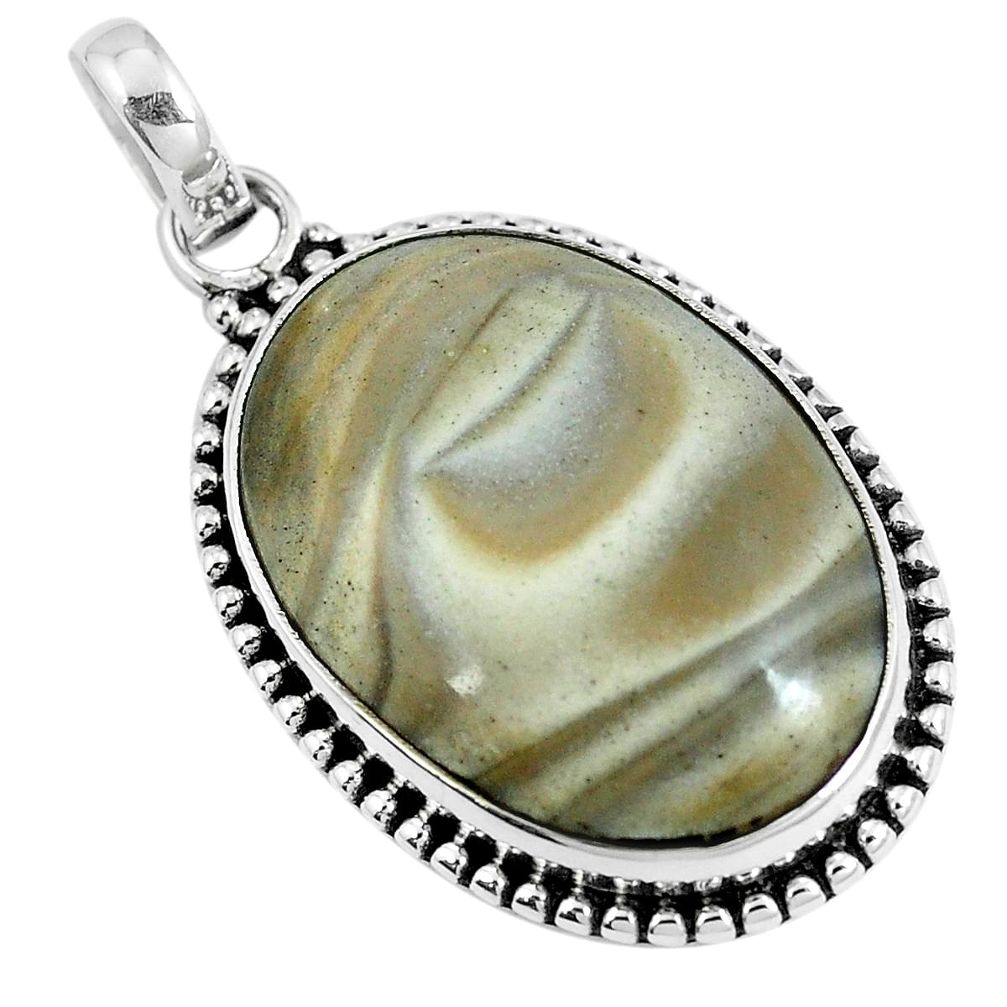 925 sterling silver natural brown striped flint ohio oval pendant m70005
