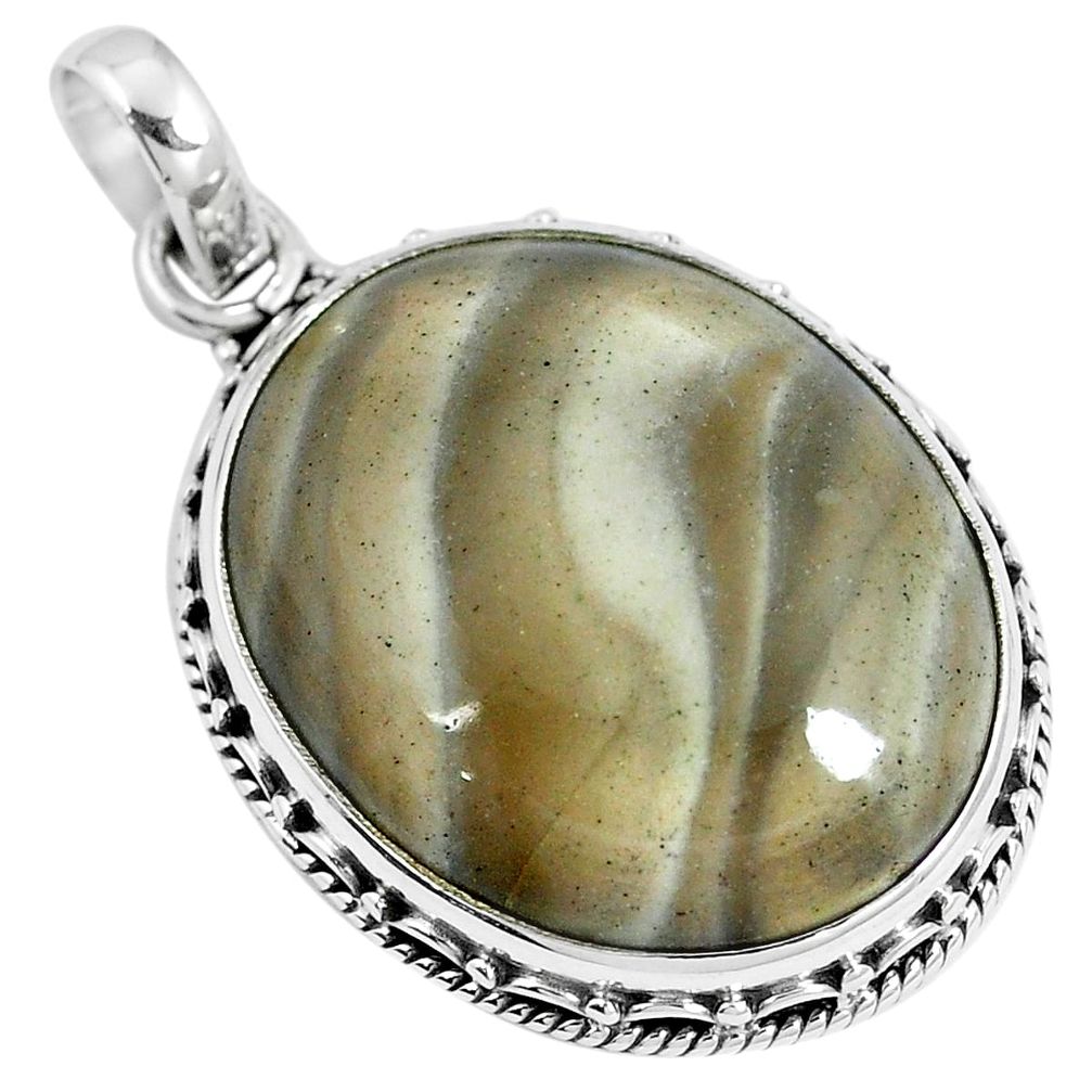 Natural brown striped flint ohio 925 sterling silver pendant m70010