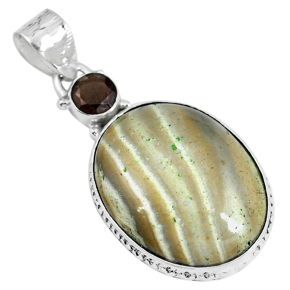 Natural brown striped flint ohio onyx 925 silver pendant m70013