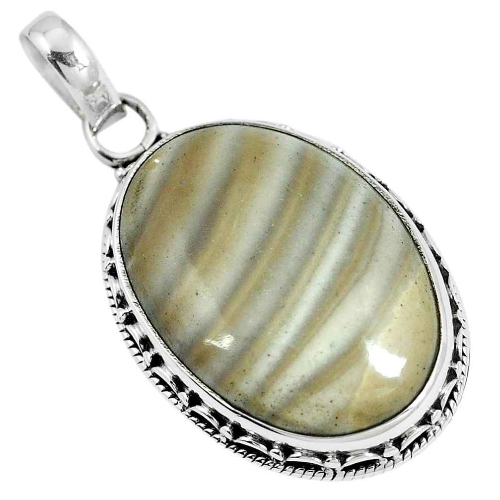 Natural brown striped flint ohio 925 sterling silver pendant m70016