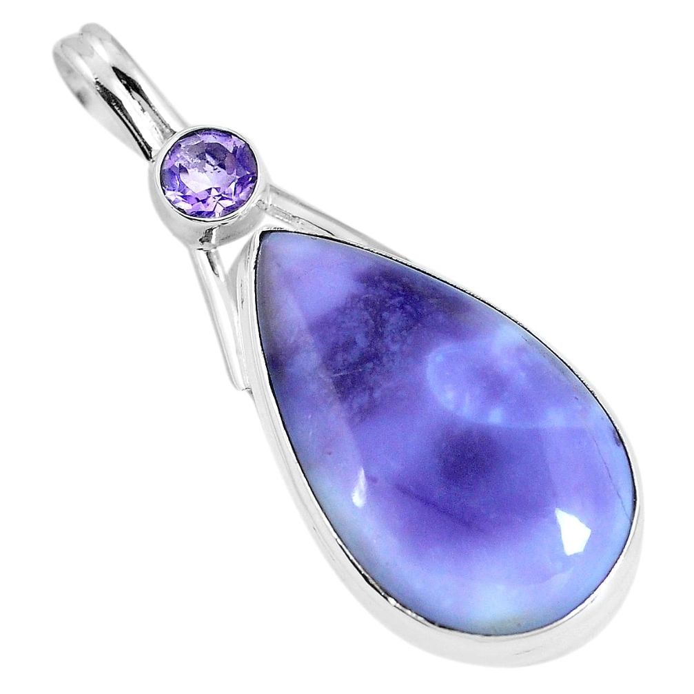 Natural purple tiffany stone pear amethyst 925 silver pendant m70049