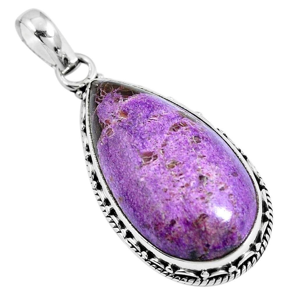 925 sterling silver natural purple purpurite pear pendant jewelry m70098