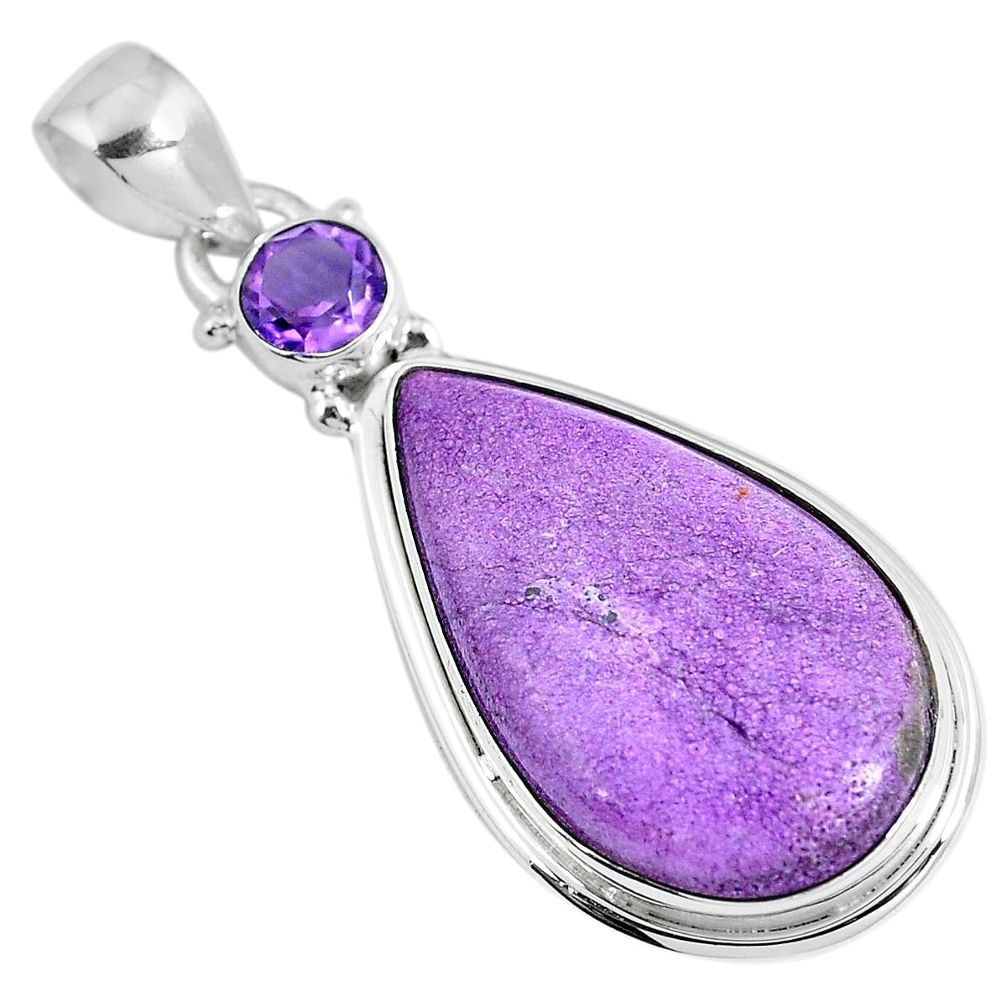 Natural purple purpurite amethyst 925 sterling silver pendant m70099