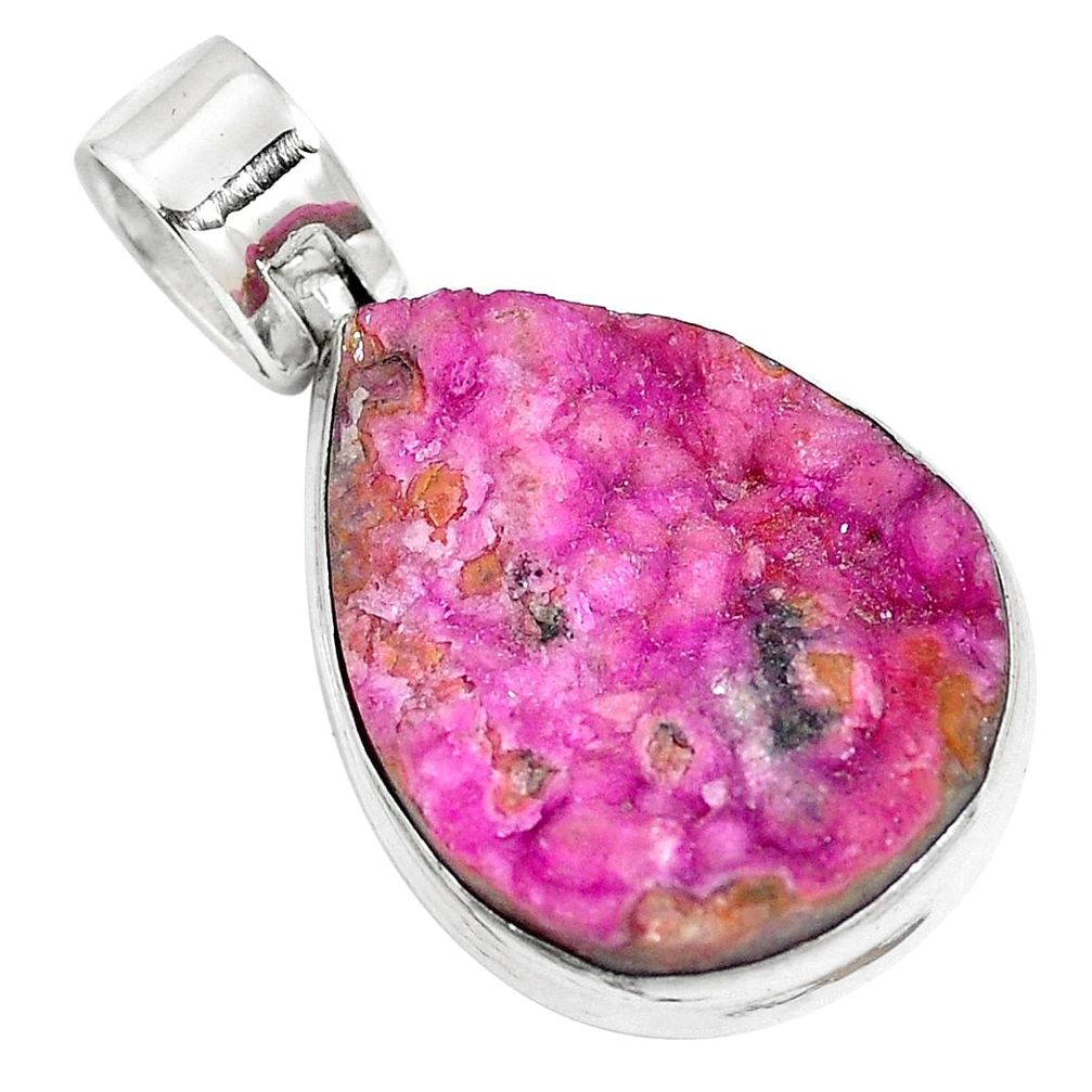 Natural pink cobalt druzy 925 sterling silver pendant jewelry m70133