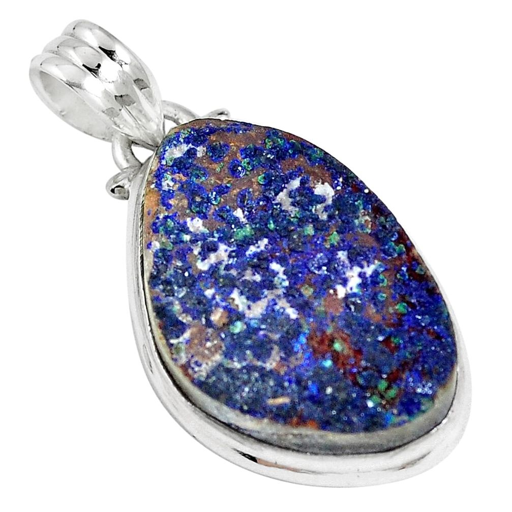 Natural blue azurite malachite druzy 925 sterling silver pendant m70145