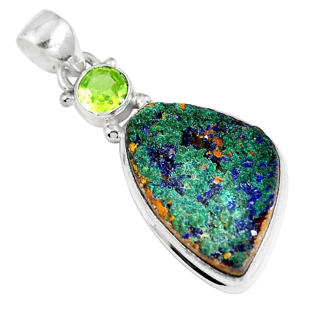 925 silver natural blue azurite malachite druzy green peridot pendant m70150