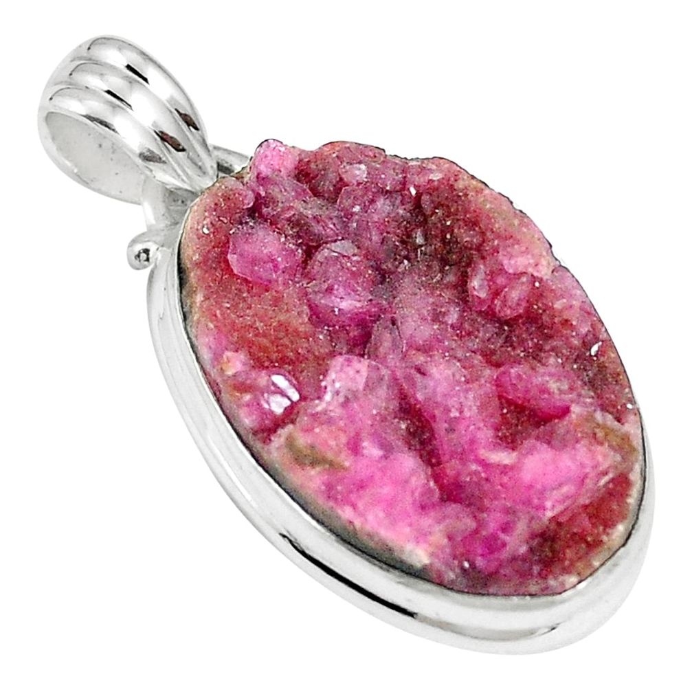 Natural pink cobalt druzy 925 sterling silver pendant jewelry m70241