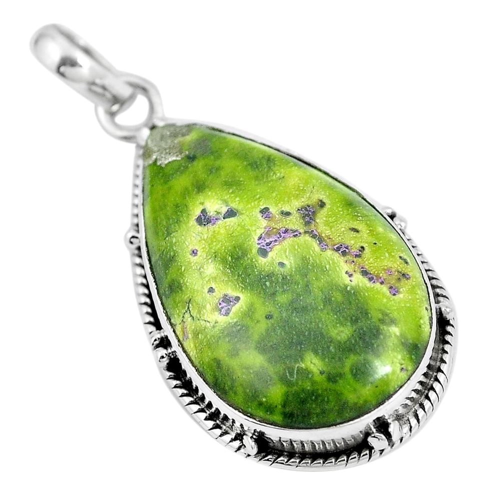 Green atlantisite (tasmanite) stichtite-serpentine 925 silver pendant m70520