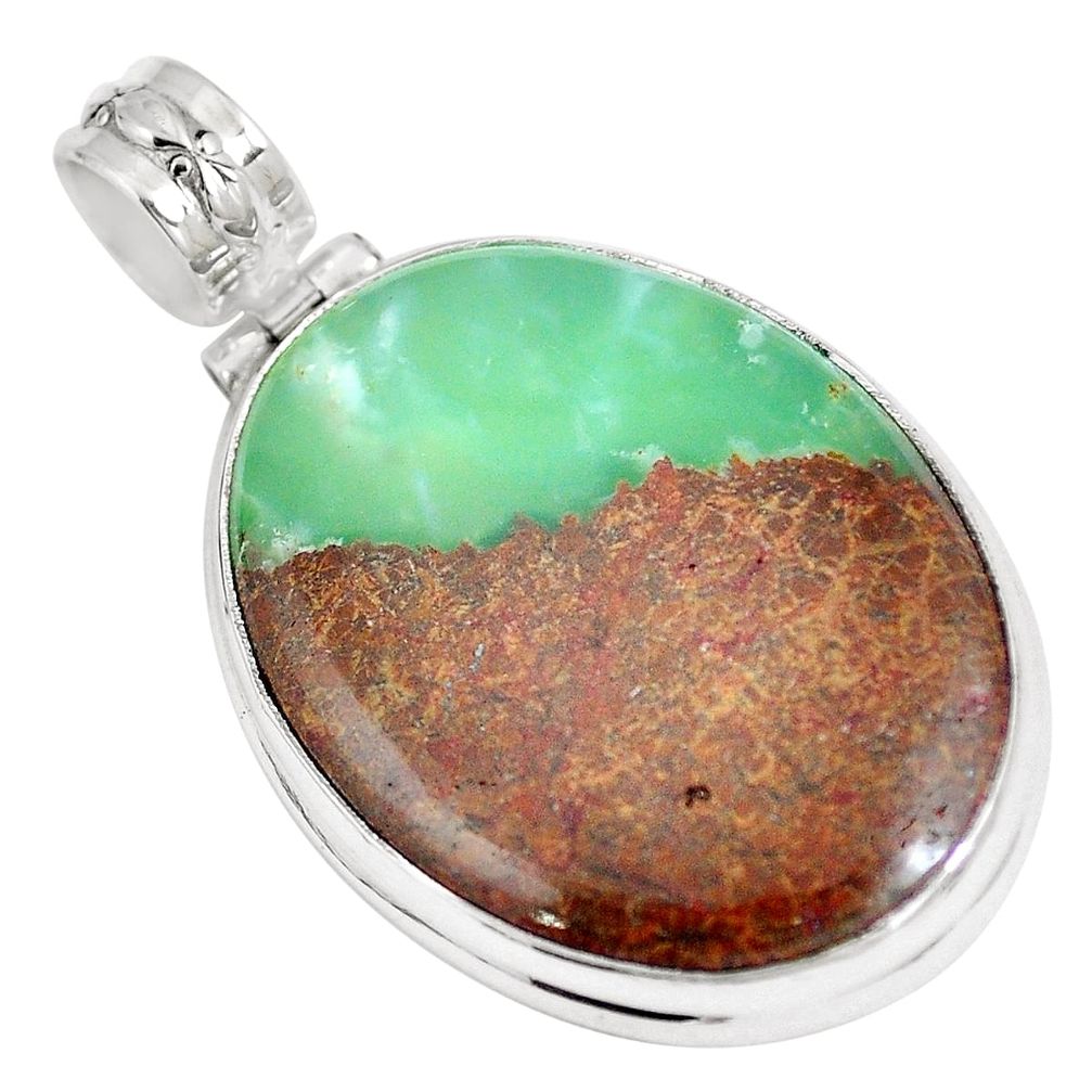 925 sterling silver natural brown boulder chrysoprase oval pendant m70527