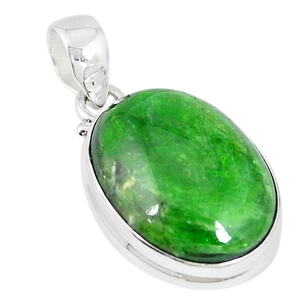 925 sterling silver natural green chrome diopside oval pendant jewelry m7056