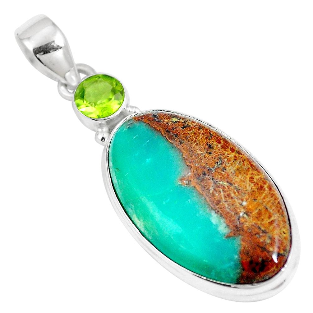 Natural brown boulder chrysoprase peridot 925 silver pendant m70568