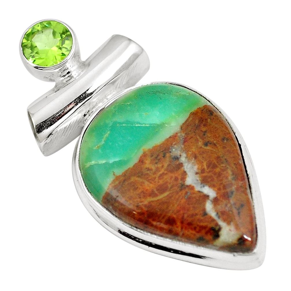 Natural brown boulder chrysoprase peridot 925 silver pendant m70573