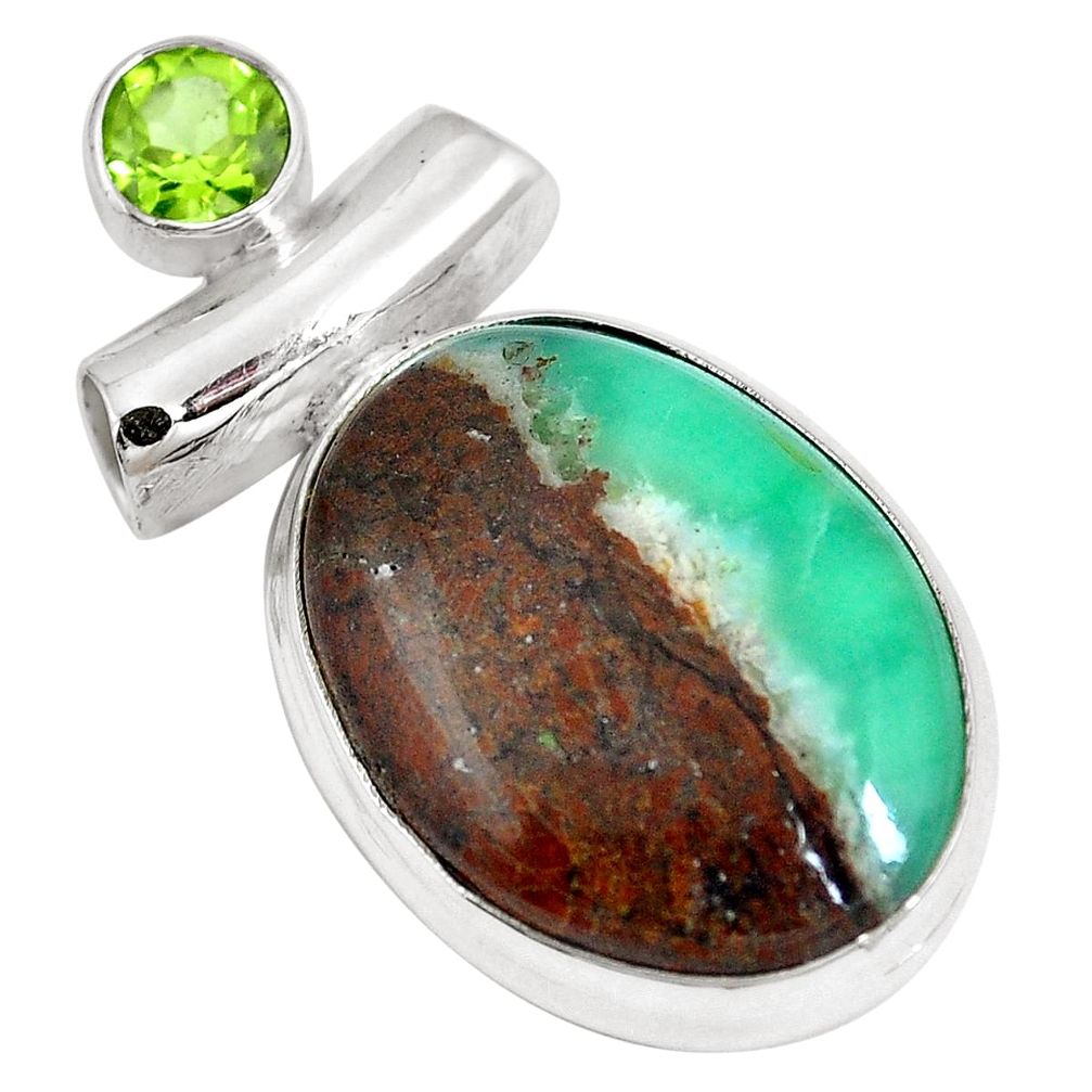 925 silver natural brown boulder chrysoprase peridot pendant m70575