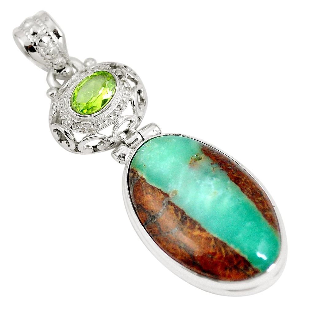 Natural brown boulder chrysoprase peridot 925 silver pendant m70577