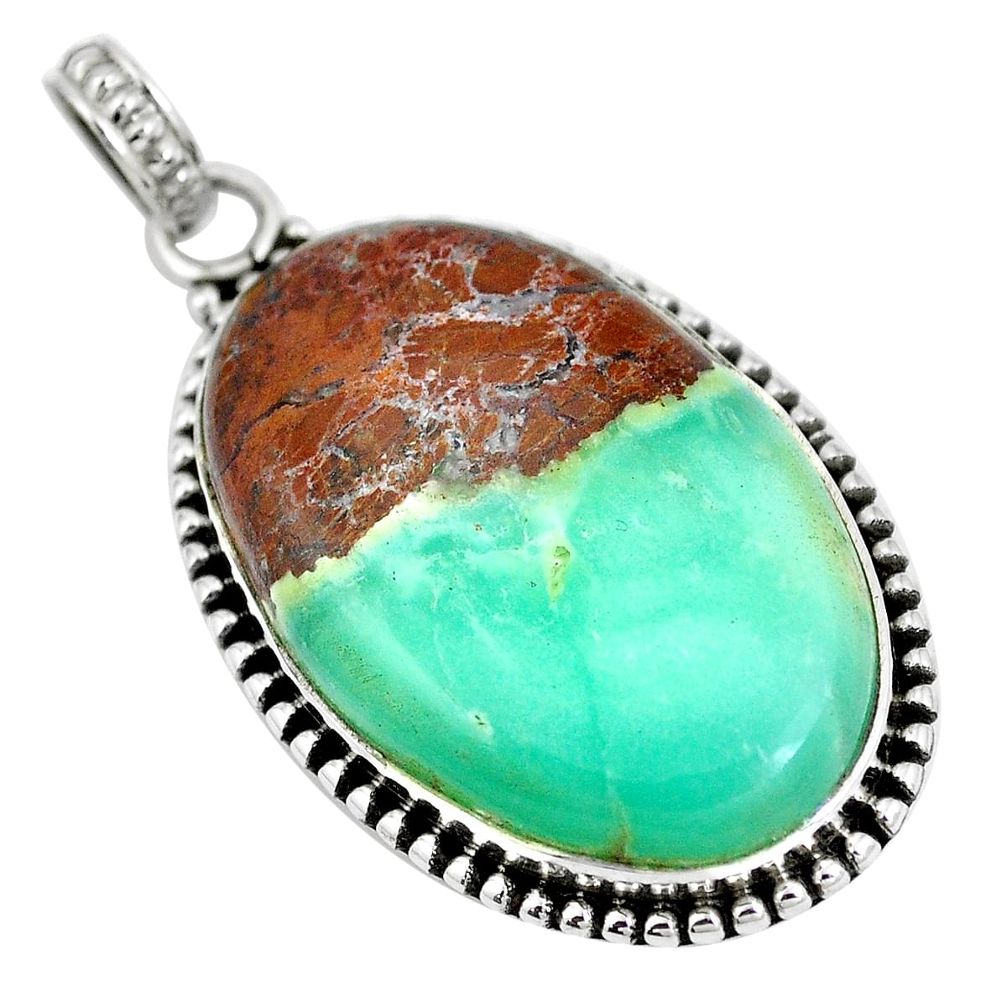 Natural brown boulder chrysoprase 925 sterling silver pendant m70579