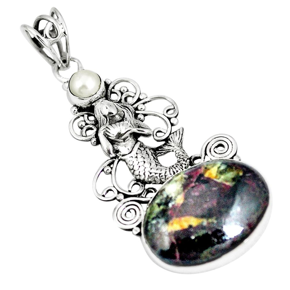 Natural pink eudialyte pearl 925 silver fairy mermaid pendant m70661