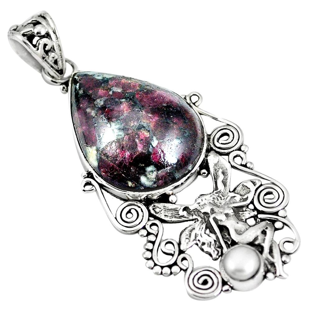 Natural pink eudialyte pearl 925 silver fairy mermaid pendant jewelry m70663