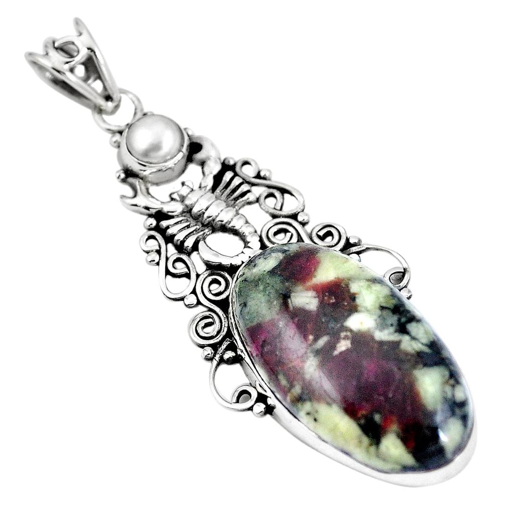 Natural pink eudialyte pearl 925 silver scorpion pendant jewelry m70675