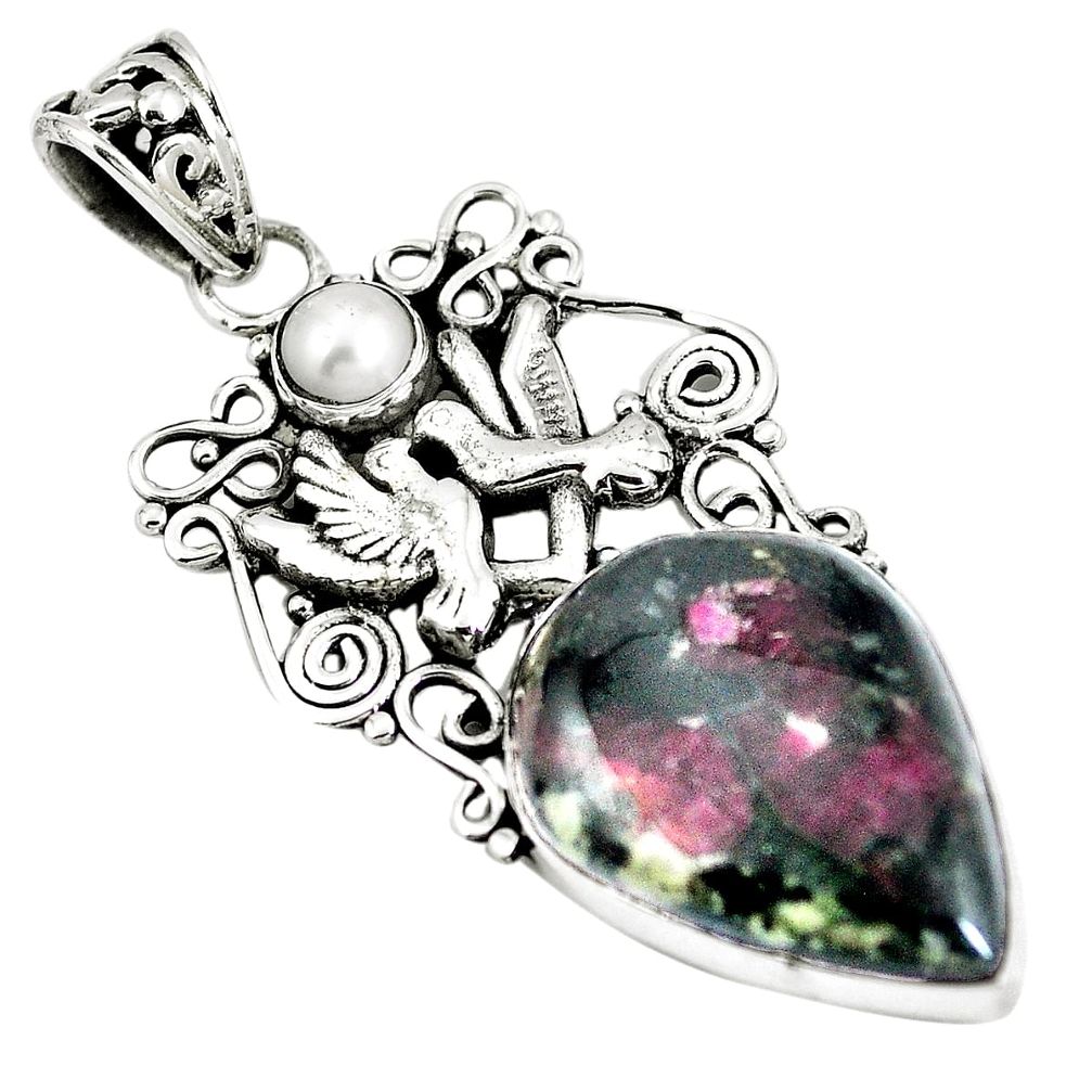 Natural pink eudialyte pearl 925 sterling silver love birds pendant m70677