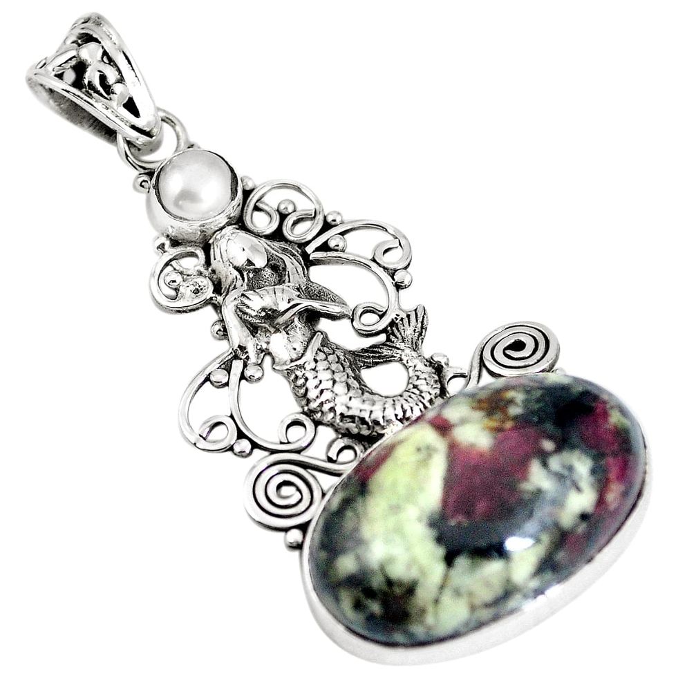 Natural pink eudialyte pearl 925 sterling silver fairy mermaid pendant m70678