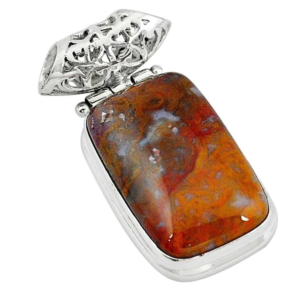 925 sterling silver natural orange vaquilla agate octagan pendant jewelry m7068