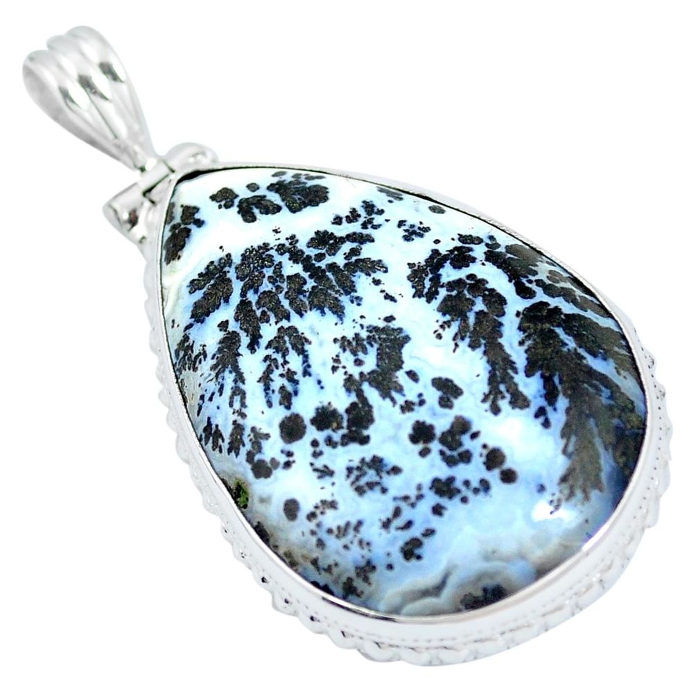 Natural black feather medicine bow agate 925 silver pendant m70688