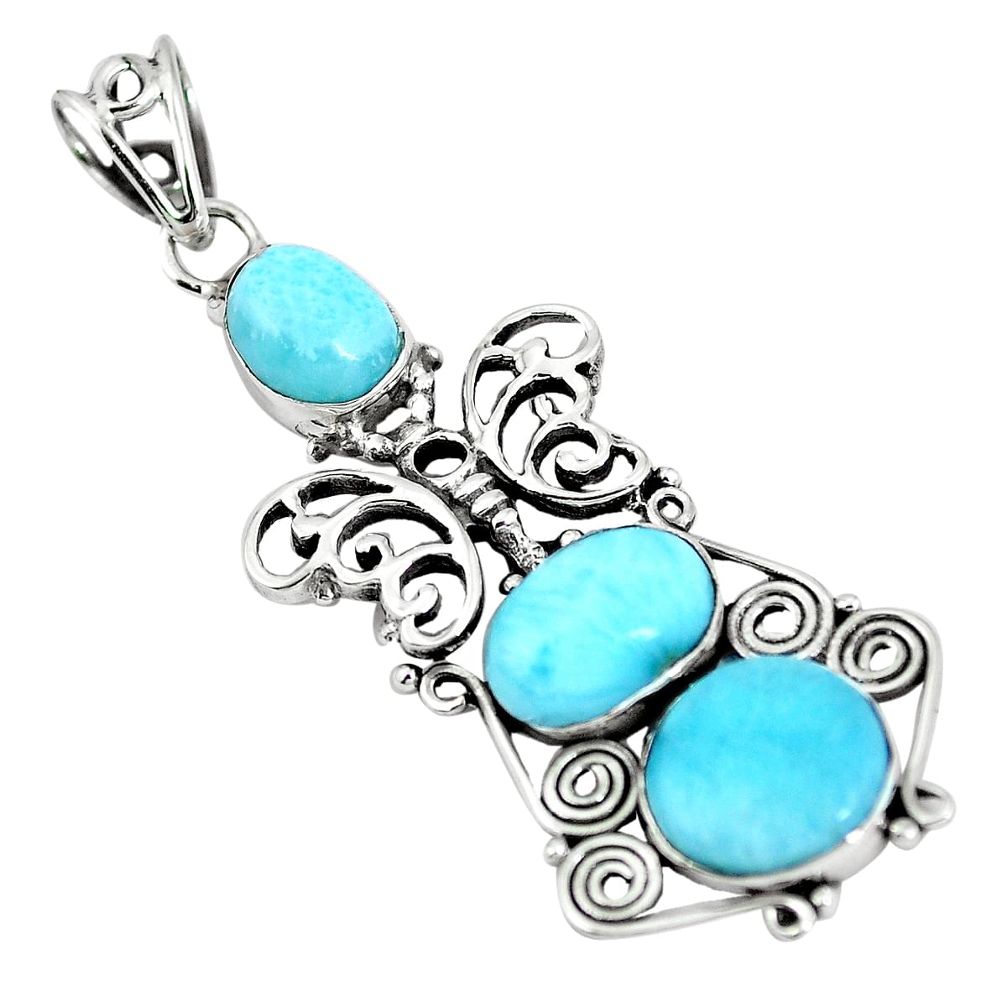 Natural blue larimar 925 sterling silver butterfly pendant jewelry m70735