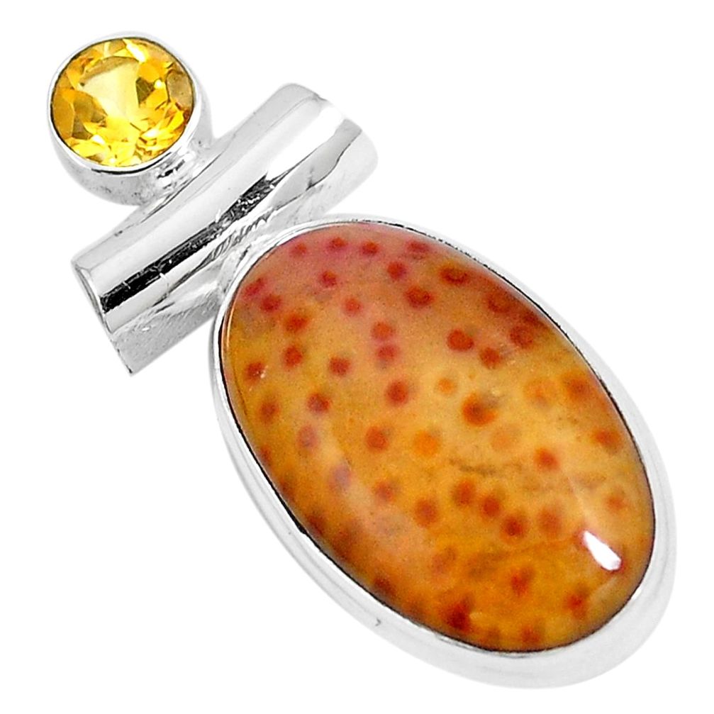 Natural brown plum wood jasper citrine 925 silver pendant jewelry m71058