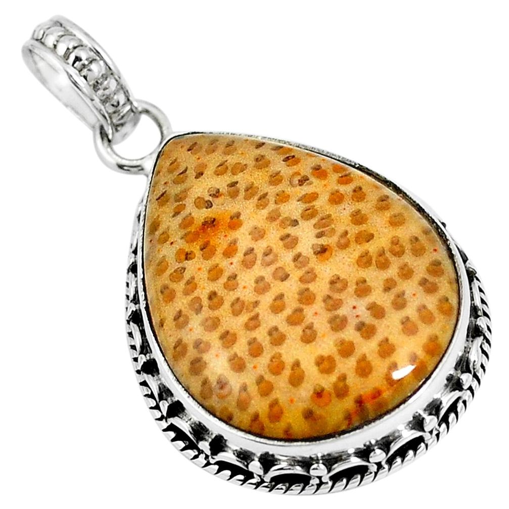 925 sterling silver natural brown plum wood jasper pear shape pendant m71073