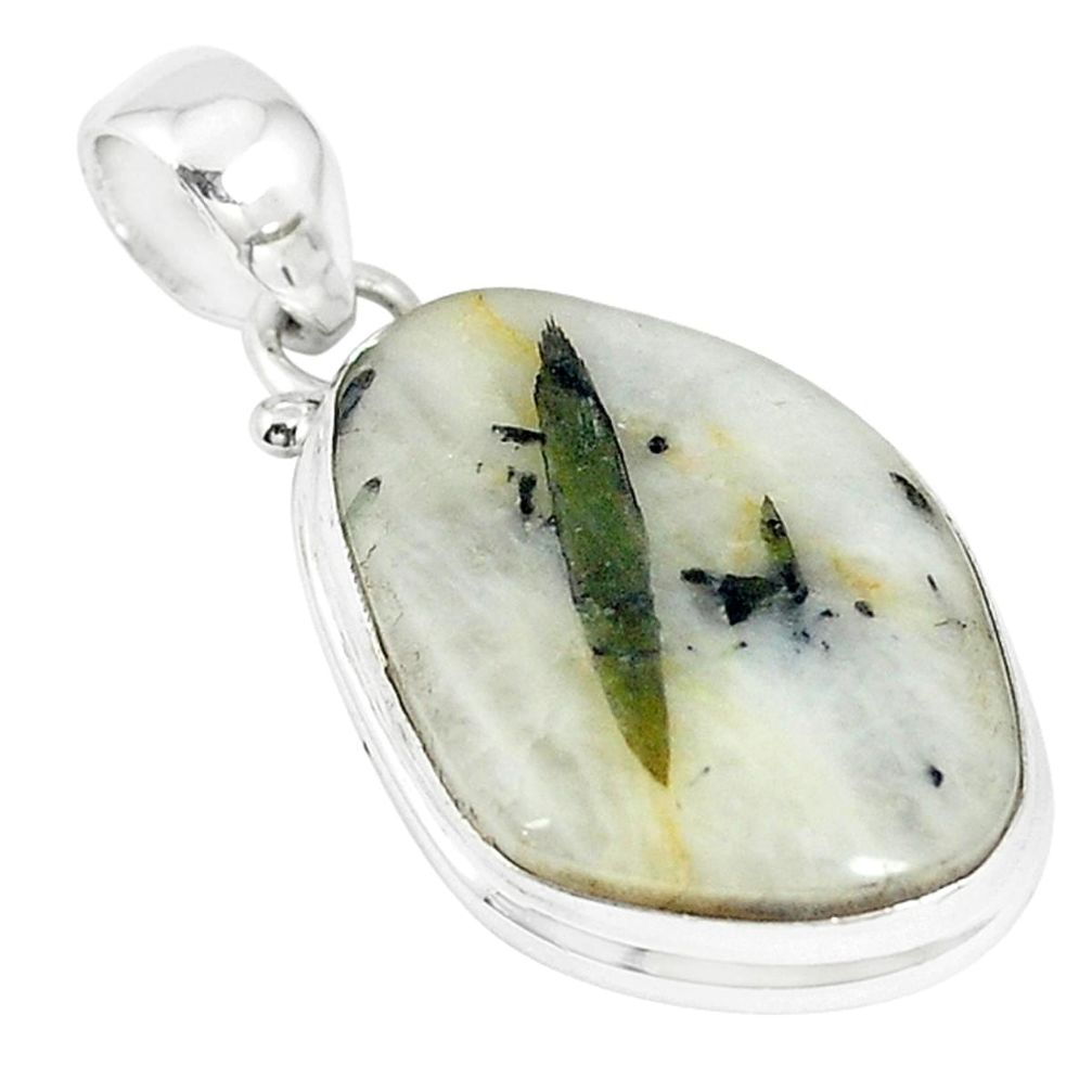 Natural green tourmaline in quartz 925 sterling silver pendant m7109