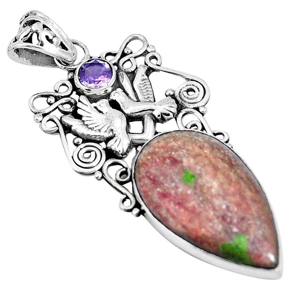 Natural purple muscovite amethyst 925 silver love birds pendant jewelry m71152