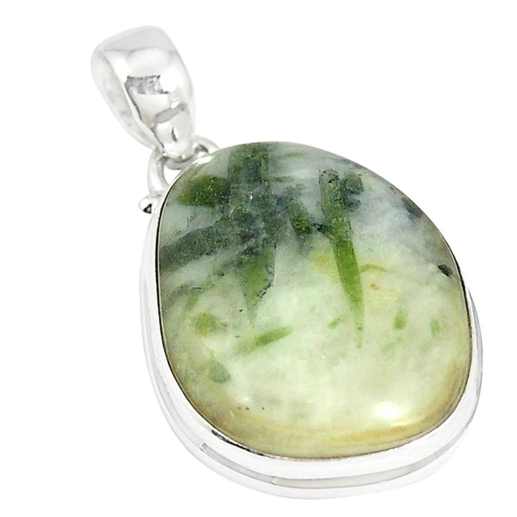 Natural green tourmaline in quartz 925 sterling silver pendant m7117