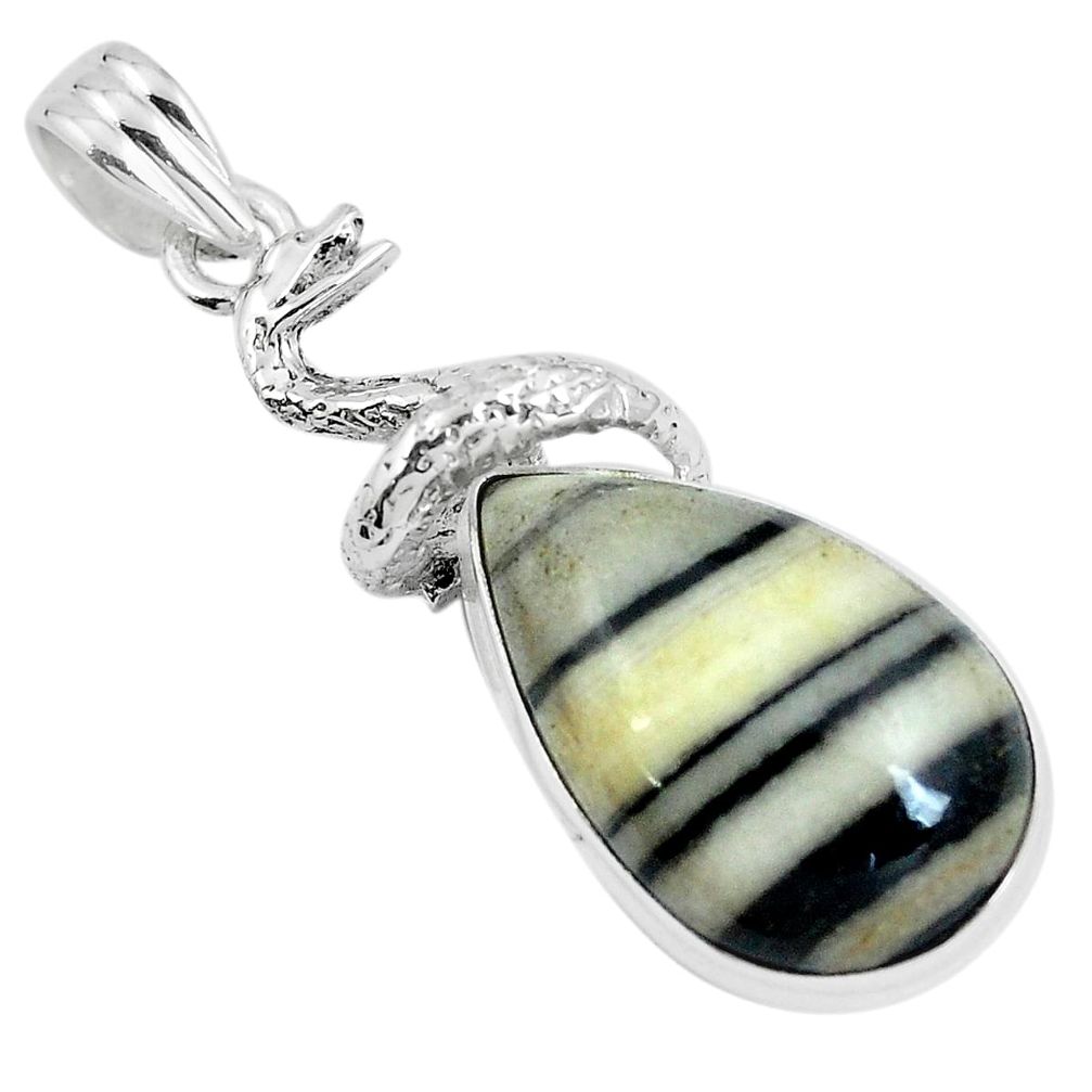 925 sterling silver natural black zebra jasper pear dragon pendant m71340