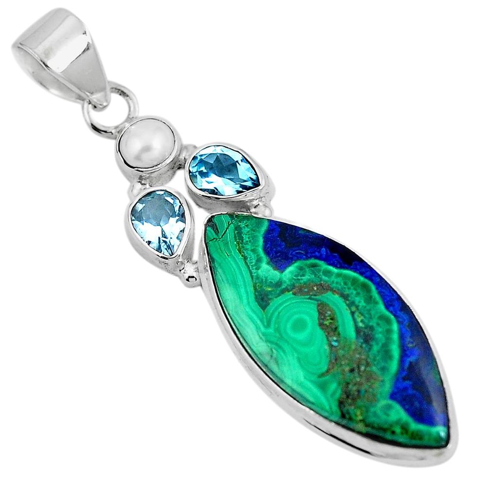 Natural green azurite malachite topaz pearl 925 silver pendant m71356