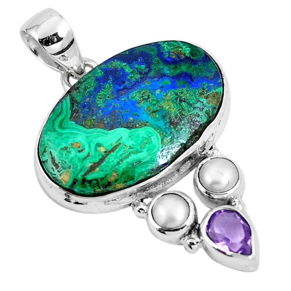 925 silver natural green azurite malachite amethyst pearl pendant m71372