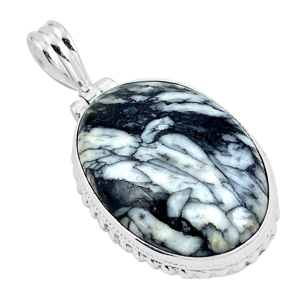 Natural white pinolith 925 sterling silver pendant jewelry m71659