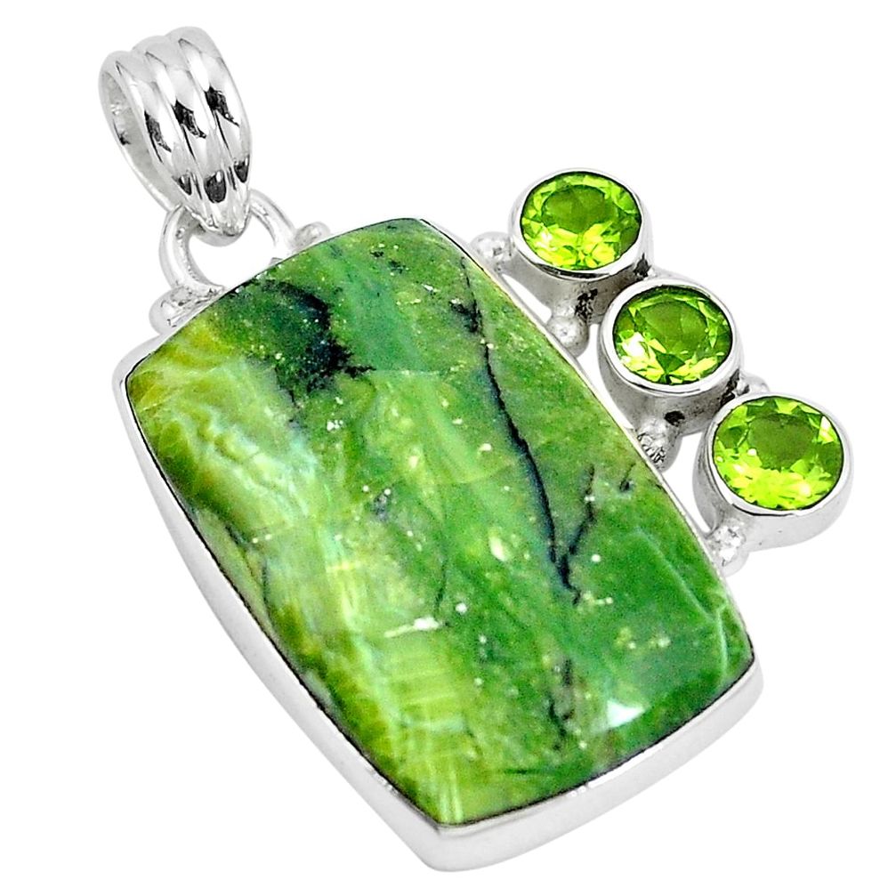 Natural green swiss opal peridot 925 sterling silver pendant m71666