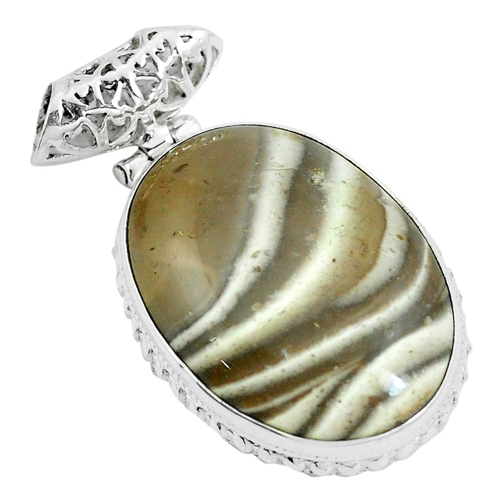 Natural grey striped flint ohio 925 sterling silver pendant jewelry m71686