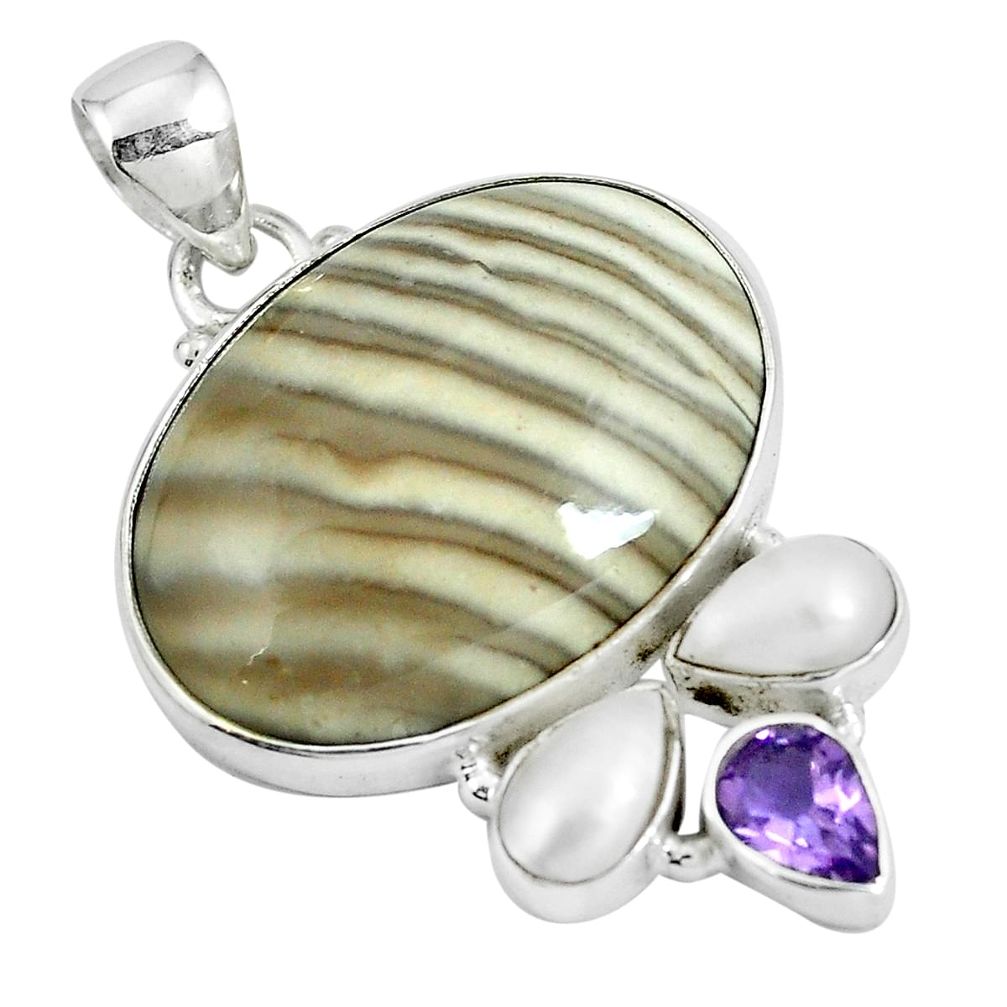 Natural grey striped flint ohio amethyst 925 silver pendant jewelry m71688