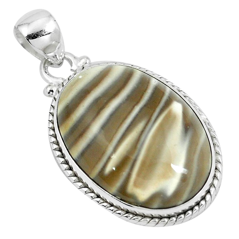 Natural grey striped flint ohio 925 sterling silver pendant jewelry m71692