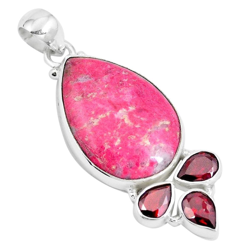 Natural pink thulite (unionite, pink zoisite) 925 silver pendant m71742