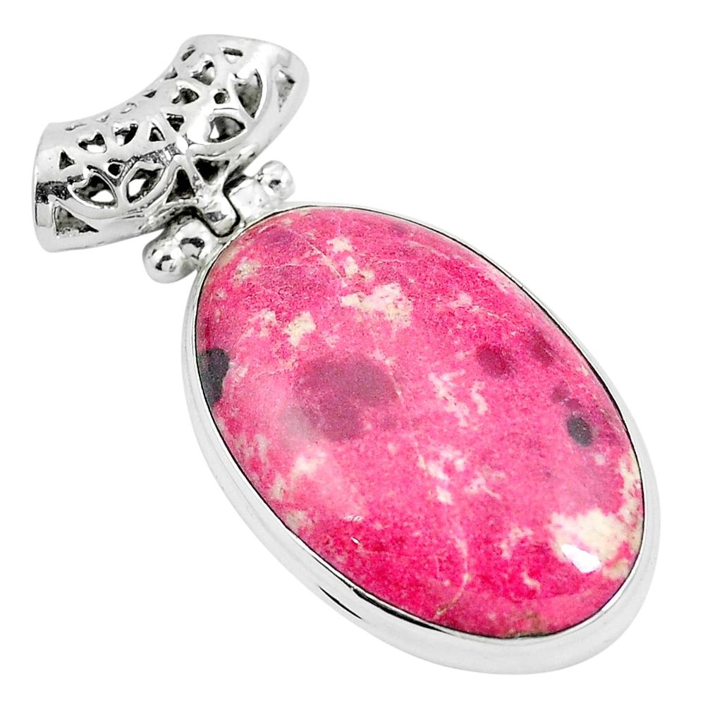 Natural pink thulite (unionite, pink zoisite) 925 silver pendant m71746