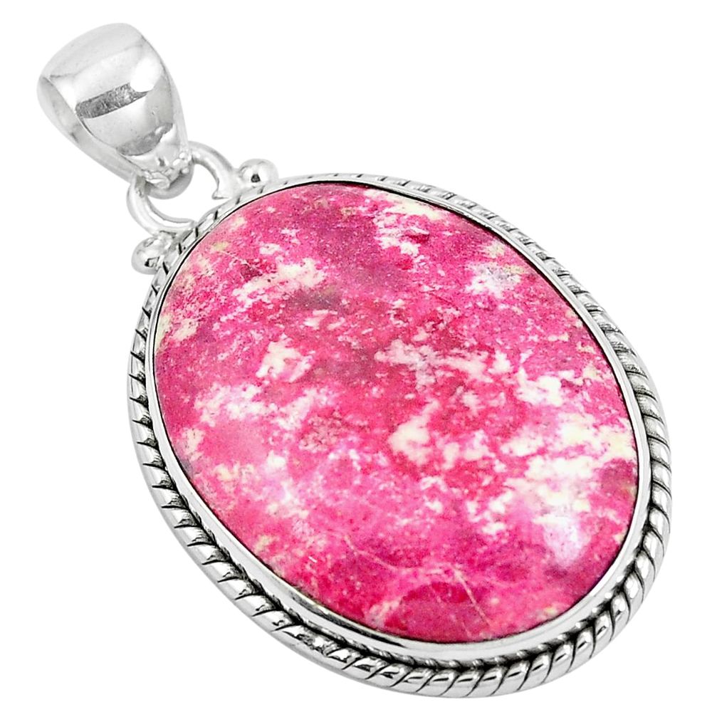 Natural pink thulite (unionite, pink zoisite) 925 silver pendant m71747